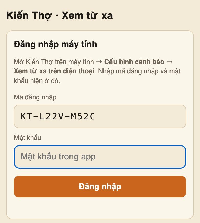 Trang đăng nhập xem từ xa trên điện thoại